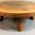 Vintage Massief Eiken Wabi Sabi Brutalist Salontafel, Rond thumbnail 10