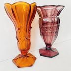 Set Artdeco Vazen Boheems Glas 1930’S Stolzle Paars Amber thumbnail 4