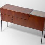 Zeldzame Mid-century Roger De Winter Cocktail Bar In Teak Met Bijhorende Krukken, 1960 thumbnail 3