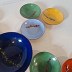 Fifties Vintage Emaille Pindastel Schaaltjes Set Tapas Pinda thumbnail 3