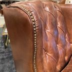 2 X Stoere Industriële Chesterfield Oorfauteuils In Generfd Cognac Vintage Leder Ralph Lauren thumbnail 8