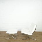White Barcelona Lounge Chair And Ottoman By Mies Van Der Rohe For Knoll (Signed) thumbnail 3