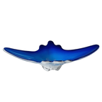 Vintage Xl Murano Glas Schaal Blauw Wit Helder Glas Mid-century 1970’s thumbnail 4