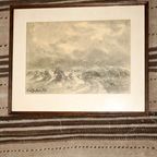 Antique Dutch Seascape Landscape Drawing By Pie Schmidt * 1920S * Framed thumbnail 4