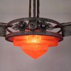 Art Deco Hanglamp Met Glazen Schaal En 3 Kelkjes, Jaren 30 thumbnail 6