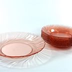 Vintage Schaal Roze Glas + 7 Borden Vereco thumbnail 7