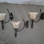 3 Vintage Wandlampen Met Gemarmerd Glas thumbnail 2