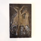 Vintage Zware Keramieke Wandtegel Met Paarden Mid Century thumbnail 2