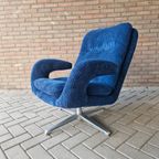 Vintage Fauteuil Nieuw Bekleed Ribstof Draaifauteuil thumbnail 6