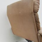 Mid-Century Vintage Cognac Leren Lounge Draai Fauteuil Met Voetenbank, Jaren 70 thumbnail 4