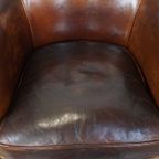 Set Van 2 Tijdloze En Stoere Cognac-kleurige Schapenleren Clubfauteuils Met Een Correcte Afwerkin thumbnail 11