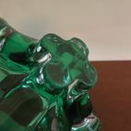 Zware Asbak Van Groen Glas, Handgeblazen Jaren 60, Stermotief Gedraaid Glas Handgemaakt | Kerst thumbnail 9