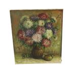 Groot Bloemen Stilleven Schilderij Dahlia’S Gesigneerd M. Vierstraete thumbnail 4