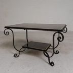 Vintage Salontafel Met 2 Glazen Bladen Met 50s Print thumbnail 6