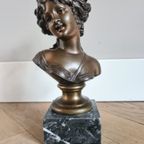 Prachtige Bronzen Buste Van Een Jonge Dame - 19e Eeuw thumbnail 9