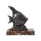 Art Deco Vis Beeld Op Rode Marmeren Sokkel Sculptuur Frankrijk thumbnail 8