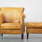 Comfortabele, Luxe Rundleren Fauteuil/armchair + Hocker Met Een Correcte Afwerking Met Siernagels thumbnail 3