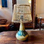 Deens Design Keramiek Tafellamp Vintage Met Rotan Kap thumbnail 7