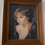 Mooie Houten Vintage Lijst Met Prent Meisje thumbnail 5