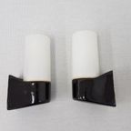 Rare Pair Of Black Wall Lamps 6063 - Wilhelm Wagenfeld For Lindner Leuchten thumbnail 2