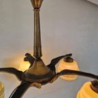 Art Deco Bronzen 5 Armige Kroonluchter thumbnail 6