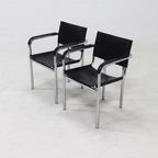 Set Of 2 Italian Modern Saddle Leather And Chromed Steel Chairs 1980S thumbnail 2
