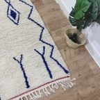 Handgeweven Marokkaanse Berber Tapijt - Blauw En Wit Geometrisch Patroon Met Zigzag (276X180 Cm) thumbnail 7