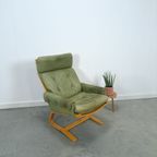 Groen Leren Fauteuil Met Houten Frame thumbnail 3