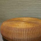 Vintage Boho Grote Riet Rotan Salontafel, Rond, D 120 Cm thumbnail 17