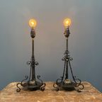 Set Van Twee Engelse Arts & Crafts Tafellampen thumbnail 7