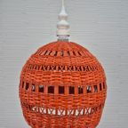 Poolse Vintage Oranje Rieten Lamp. Hanglamp Rotan. thumbnail 3