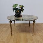Vintage Hollywood Regency Salontafel Koffietafel Met Marmer Onyx Blad thumbnail 17