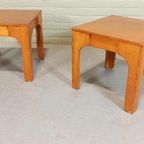 Set Van 2 Vintage Design Houten Bijzettafels Nachtkastjes thumbnail 11