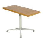 Vintage Salontafel Bijzettafel Houten Blad Chroom Wielen 90Cm thumbnail 11