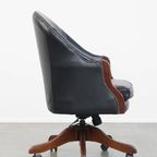 Klassieke En Luxe Zwarte Rundleren Bureaustoel In Engelse Stijl, Op Wieltjes thumbnail 3