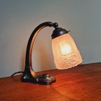 Art Deco Bureaulamp In Metaal En Roze Gesatineerd Glas, 1920-30 thumbnail 5