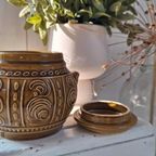 Vintage Voorraad Pot Met Deksel, Groen Bruin Met Reliëf Deco thumbnail 22