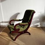 Groene Chesterfield Victoriaans Lounge Fauteuil Vintage thumbnail 8