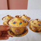 Vintage Chinees Porselein Theekopjes Geel thumbnail 14