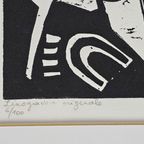 Eugène Fidler (1910-1990) - Lino Gravure Originale - 'Pour Eugene Fidler' - 6/100 thumbnail 4