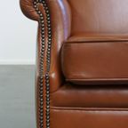 Stijlvolle En In Correcte Staat Verkerende Cognac Kleurige Rundleren Oorfauteuil In Engelse Stijl thumbnail 12