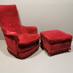 Vintage Deens Boudoir Fauteuil Met Hocker thumbnail 2