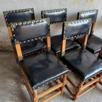 Set Of 8 Wooden And Leather Antique Flemish Chairs. thumbnail 4