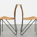 Leuke Set Van 4 Vintage Design Eetkamerstoelen Van Frederick Weinberg Van Gietijzer En Riet thumbnail 3