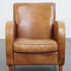 Prachtige Strak Gevormde Rundleren Design Fauteuil/ Armchair In Een Lichte Cognac Kleur thumbnail 2