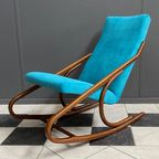 Ton / Thonet Arm Less Rocking Chair In Blue Velvet Upholstery thumbnail 3