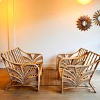 Rotan Bamboe Palm Leaf Bank 2 Fauteuils Vintage thumbnail 2