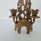 Brutalist Bronzen Judaica Wainberg Kandelaar Vintage thumbnail 3