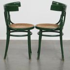 Set Van 2 Leuke Groene Sierlijke Vintage Bistro Stoelen Met Een Gematte Rieten Zitting thumbnail 6