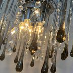 Xxl Grote Murano Kroonluchter Hanglamp Taupe Chrome Frame thumbnail 6